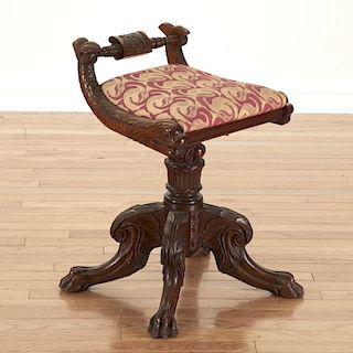 American Empire carved mahogany piano stool