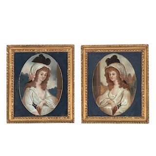 Pair Chinese Export reverse painted portraits