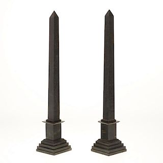Pair Continental Grand Tour black marble obelisks