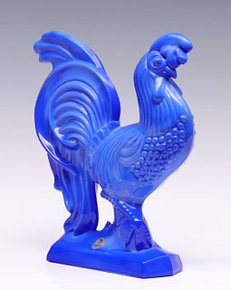 A VERY RARE PERIWINKLE BLUE FENTON GLASS CHANTICLEER