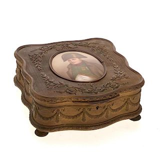 Napoleon III gilt bronze and porcelain box