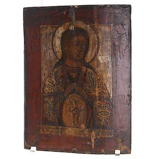 Greek polychrome wood icon of Virgin and Child