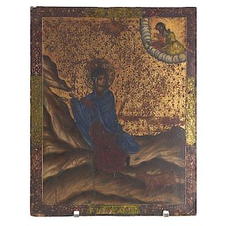 Greek polychrome wood icon of a female saint