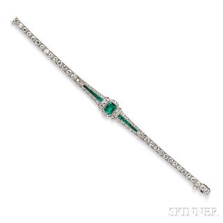 Art Deco Platinum, Emerald, and Diamond Bracelet