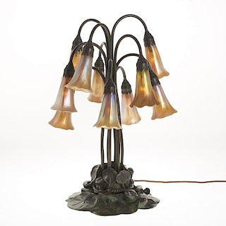Tiffany Studios style ten-light "lily" lamp