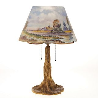 Pairpoint reverse painted lamp signed H. Fisher