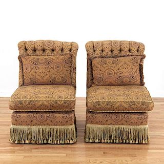 Pair Turkish Revival button tufted bergeres