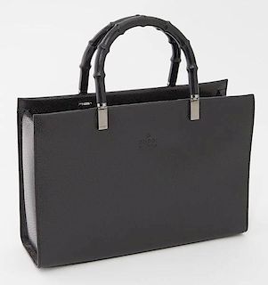 Gucci black leather handbag with bamboo handles