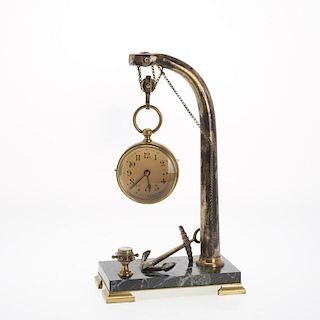 French nautical brass desk clock and stand