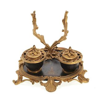 Louis XV style gilt bronze and chinoiserie encrier