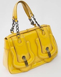 Fendi yellow patent leather hand bag