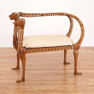 Nice Egyptian revival inlaid fruitwood settee