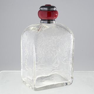 French Art Deco silver, glass perfume bottle