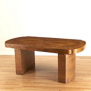 Deco burr wood dining table, attr. Jules Leleu