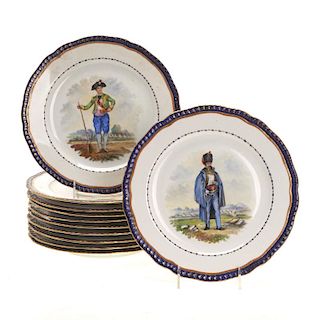 Set (12) Regimental porcelain dinner plates