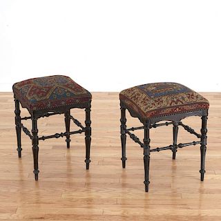 Pair Caucasian style needlepoint stools