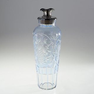 Tall English pale blue cut glass cocktail shaker