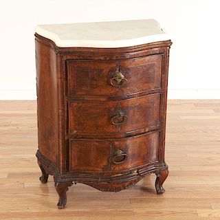 Antique Italian marble top walnut commode