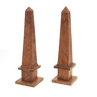 Pair Antique English burl wood obelisks