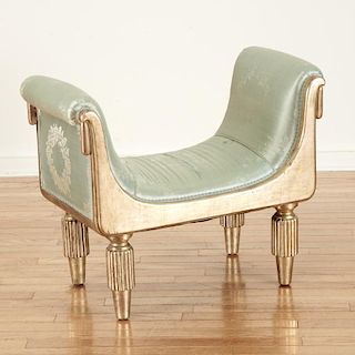 French Art Deco silver gilt upholstered bench