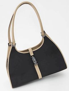 Gucci black canvas and cream leather shoulder bag