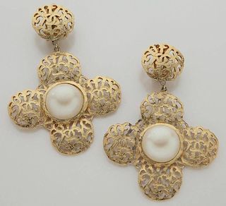 Chanel mabe pearl gold tone cross ear clips,