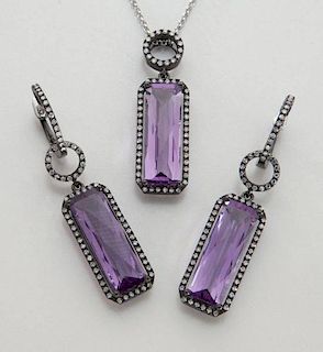 2 pc. 14K gold, diamond and amethyst necklace