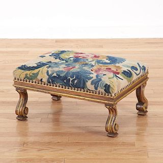 Antique French needlepoint, painted footstool