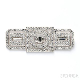 Art Deco Platinum and Diamond Plaque Brooch