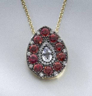 18K, red spinel, pink sapphire, diamond pendant
