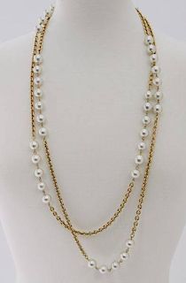 Chanel faux pearl and gold tone chain necklace,