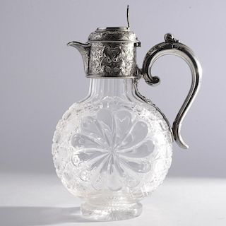English silver plated cut glass claret jug