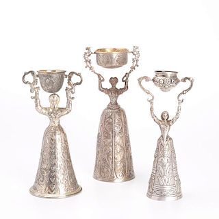 (3) Continental silver marriage cups