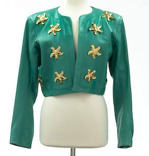 Yves St. Laurent green leather bolero jacket,