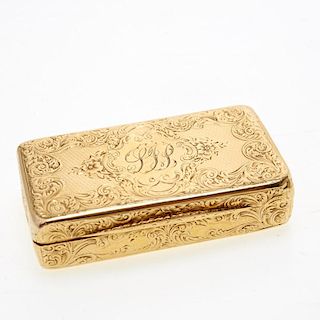 Victorian engraved 18k gold snuff box