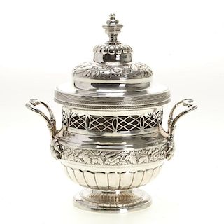 French Empire silver potpourri urn