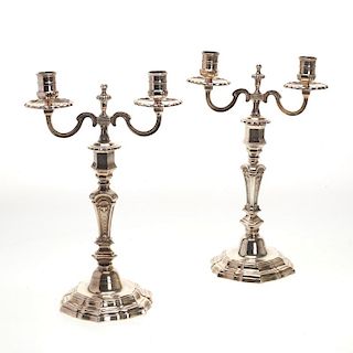 Pair Louis XIV style silver plated candelabra
