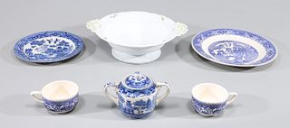 Group of Six Antique Porcelain, Meissen, Flow Blue
