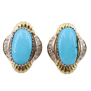 Turquoise and Diamonds 18k Gold Earrings