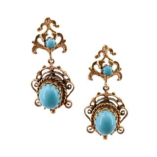 Antique 14k Gold Earrings with Reconstituted Turquoises