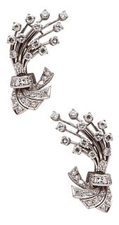 Art Deco Platinum Clips Earrings With 2.88 Cts In Diamonds