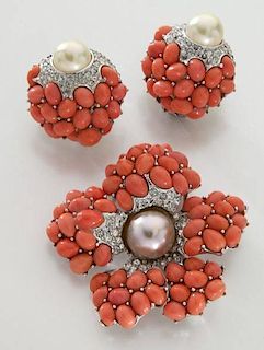 Boucher brooch and ear clips set