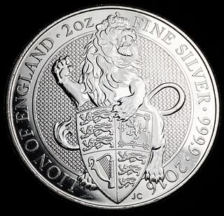 2016 Queen's Beasts Lion Of England .9999 Silver 2 ozt