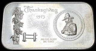 1973 Thankgiving 1 ozt Bar .999 Fine Silver