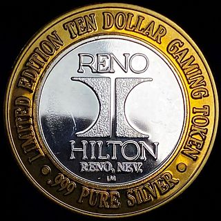 Reno Hilton Nevada .999 Silver $10 Gaming Token