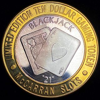Black Jack "21" McCarran .999 Silver $10 Gaming Token