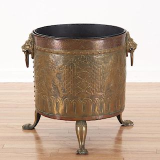 Anglo-Dutch brass and copper peat/kindling bucket