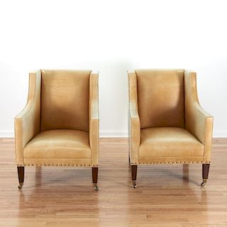Pair French Moderne style leather club chairs