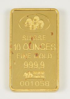 PAMP Suisse 999.9 Fine Gold 10 Troy Oz. Bar.