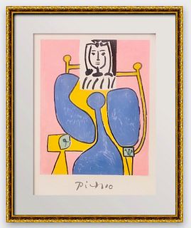 After Pablo Picasso- Lithograph on Arches Paper "Femme Assise a la Robe Bleue"